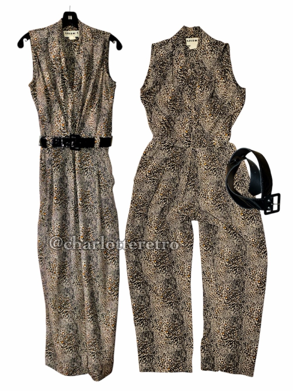 vtg STUDIO I • Cheetah Print Jumpsuit w Pockets